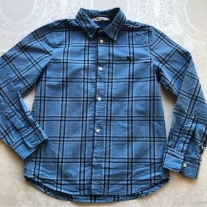 H&M Boys Size 8 Blue Plaid Button-Up Shirt Long Sleeves Collared Regular-Fit Top